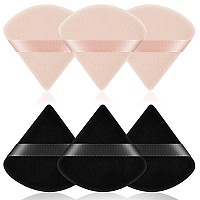 Ainiv 6Pcs Powder Puffs, 2.76 Inch Pure Cotton Soft Triangle Wedge Makeup Powder Puff For Loose Powder Mineral Powder Body Powder Cotton Velour Cosmetic Foundation Sponge Makeup Tool(Black&Nude)