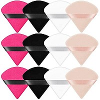 Ainiv 12Pcs Powder Puffs, 2.76 Inch Pure Cotton Soft Triangle Wedge Makeup Powder Puff For Loose Powder Mineral Powder Body Powder Cotton Velour Cosmetic Foundation Sponge Makeup Tool(4 Color)