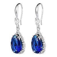 Linawe Sapphire Royal Blue Drop Dangle Earrings For Women Trendy Silver Jewelry For Wedding Bride Bridesmaid Costume White Gold Crystal Teardrop Diamond Rhinestone Cubic Zirconia Gift For Mom Wife Her