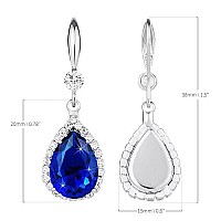 Linawe Sapphire Royal Blue Drop Dangle Earrings For Women Trendy Silver Jewelry For Wedding Bride Bridesmaid Costume White Gold Crystal Teardrop Diamond Rhinestone Cubic Zirconia Gift For Mom Wife Her