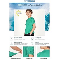 Tsla Youth Kids Upf 50+ Short Sleeve, Aqua Water Swimsuit Top, Uvspf Surf Swim Shirt, Swim Shirt Green, 4