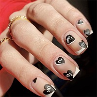 Votacos Valentine'S Day French Tip Press On Nails Short Square Fake Nails Nude False Nails With Black Heart Design Matte Stick On Nails For Women 486