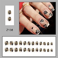 Votacos Valentine'S Day French Tip Press On Nails Short Square Fake Nails Nude False Nails With Black Heart Design Matte Stick On Nails For Women 486