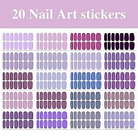 Wokoto 20 Sheets Purple Solid Nail Stikcers Full Nail Wraps For Women Nail Art Decals Nail Polish Strips 280 Tips Gel Nail Strips Nail Polish Stickers Stick On Nail Polish Wraps Nail Color Strips