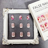 French Tip Press On Nails Valentines Day Short Square Fake Nails Acrylic Artificial Full Cover Glue On Nails Stick On Nails Decorations Red Lips Fake Nails With Designs For Women Girls Nail Art