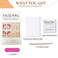 French Tip Press On Nails Valentines Day Short Square Fake Nails Acrylic Artificial Full Cover Glue On Nails Stick On Nails Decorations Red Lips Fake Nails With Designs For Women Girls Nail Art