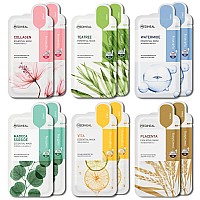 Mediheal Sheet Mask New Essential HERO 12 pack (collagen, Tea Tree, Placenta, Madecassoside, Vita, Watermide) Korean Skincare Facial Sheet Mask combo, Moisturizing, Soothing and for Blemishes