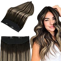 Full Shine Invisible Wire Human Hair Extension 70G 12 Inch Fish Line Extension Straight Hair Off Black Fading To Honey Blonde Highlights Black Secret Hairpiece Extensions For Women