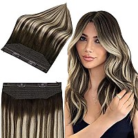 Full Shine Ombre Brown Hair Extensions With Invisible Wire 80G Darkest Brown To Platinum Blonde Mix Darkest Brown 2602 Fish Line Hair Extensions Real Human Hair For Thin Hair 16 Inch