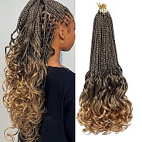 Ruiyok 18 Inch French Curl Crochet Braids 8 Packs Pre Looped Goddess Box Braids Crochet Hair With Curly Ends Synthetic Bouncy Crochet Box Braids For Women