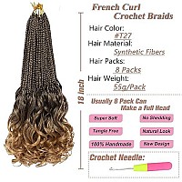 Ruiyok 18 Inch French Curl Crochet Braids 8 Packs Pre Looped Goddess Box Braids Crochet Hair With Curly Ends Synthetic Bouncy Crochet Box Braids For Women