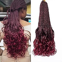 Ruiyok French Curl Crochet Braids 18 Inch Ombre Red Pre Looped Bouncy Goddess Box Braids Hair With Curly Ends 8 Packs Bohemian French Curly Braiding Hair For Women