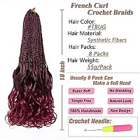 Ruiyok French Curl Crochet Braids 18 Inch Ombre Red Pre Looped Bouncy Goddess Box Braids Hair With Curly Ends 8 Packs Bohemian French Curly Braiding Hair For Women