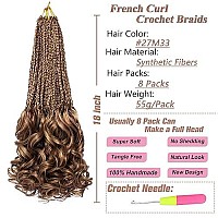 Ruiyok 18 Inch French Curl Crochet Braids 8 Packs Goddess Box Braids Crochet Hair Pre Looped Mix Brown French Curls Braiding Hair With Bouncy Wavy Ends Synthetic Crochet Box Braids For Women