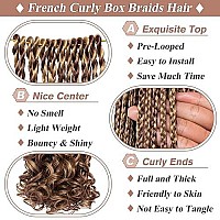 Ruiyok 18 Inch French Curl Crochet Braids 8 Packs Goddess Box Braids Crochet Hair Pre Looped Mix Brown French Curls Braiding Hair With Bouncy Wavy Ends Synthetic Crochet Box Braids For Women