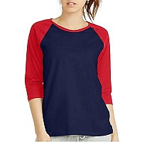 Women 34 Sleeve Baseball Tee - Raglan Shirts Jersey Tops Quarter Sleeve Shirt Tees (Lbt001 L, Navydred)