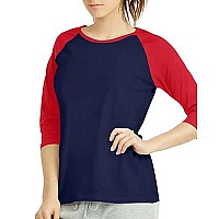 Women 34 Sleeve Baseball Tee - Raglan Shirts Jersey Tops Quarter Sleeve Shirt Tees (Lbt001 L, Navydred)