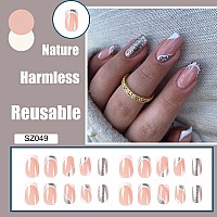 Qingge Pink Press On Nails Medium Length Square French Fake Nails With White Swirl Silver Glitter Design Fashion Stick On Nails Glue On Nails Glossy Acrylic Nails False Nails For Women 24Pcs