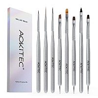 Aokitec Nail Art Brushes - 8PcS Nail Design Brush Set for DIY Mani Nail Painting Tools for UV Nail gels Builder Nail gel Polish Nail Art liner Brush Dotting Pen for Home Manicure Salon Use gift Set