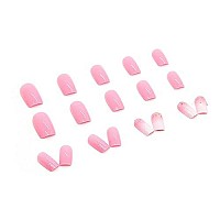 Square Press On Nails Medium Length Fake Nails Pink Full Cover Glossy False Nails With Glitter Designs Gradient Acrylic Nails Glossy Stick On Nails Artificial Nails For Women And Girls 24Pcs