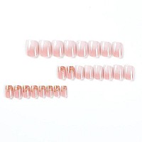 Press On Nails Square Medium Fake Nails Full Cover False Nails With Glitter Designs Pink Gradient Glue On Nails Glossy Acrylic Artificial Nails For Women And Girls 24Pcs