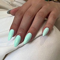 Spring Mint Green Press On Nails Medium Stiletto Almond,Kqueenest Glossy Acrylic Nails Kit Reusable Fake Nails Feature Protective Uv Coating For Women Nail Art Manicure In 24Pcs