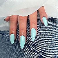 Spring Mint Green Press On Nails Medium Stiletto Almond,Kqueenest Glossy Acrylic Nails Kit Reusable Fake Nails Feature Protective Uv Coating For Women Nail Art Manicure In 24Pcs