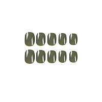 Hjkdsfd Square Press On Nails Short Fake Nails Green False Nails Acrylic Artificial Glossy Design Nails Full Cover Glue On Nails Stick On Nails For Women Girls Manicure Art Decorations 24Pcs