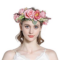 Ynimioaox Handmade Adjustable Flower Crown Floral Headband Hair Wreath Halo Headpiece Photo Props,(P5-Pink)