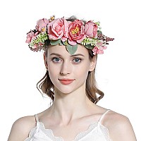 Ynimioaox Handmade Adjustable Flower Crown Floral Headband Hair Wreath Halo Headpiece Photo Props,(P5-Pink)