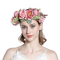 Ynimioaox Handmade Adjustable Flower Crown Floral Headband Hair Wreath Halo Headpiece Photo Props,(P5-Pink)