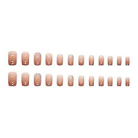 Press On Nails Short Nude Pink Square False Nails Full Cover Glossy Fake Nails Glitter Stick On Nails With Rhinestones Design Acrylic Nails For Women Girls 24Pcs