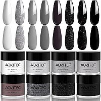 Aokitec 8 colors Dip Powder Nail Set, gray classic White Black collection glitter Pastel Dipping Powder Manicure Starter Kit Nails French Nail Art Salon Home DIY Ideal gifts for Women