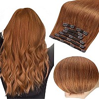 Full Shine Clip In Extension Real Human Hair 24 Inch Colored Auburn Red Hair Extension Clip In Human Hair For Women Invisible Clip In Copper Hair Extension Soft Hair 7Pcs 120G 24 Inch