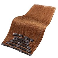 Full Shine Clip In Extension Real Human Hair 24 Inch Colored Auburn Red Hair Extension Clip In Human Hair For Women Invisible Clip In Copper Hair Extension Soft Hair 7Pcs 120G 24 Inch