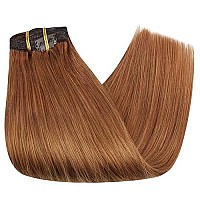 Full Shine Clip In Extension Real Human Hair 24 Inch Colored Auburn Red Hair Extension Clip In Human Hair For Women Invisible Clip In Copper Hair Extension Soft Hair 7Pcs 120G 24 Inch