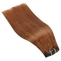 Full Shine Clip In Extension Real Human Hair 24 Inch Colored Auburn Red Hair Extension Clip In Human Hair For Women Invisible Clip In Copper Hair Extension Soft Hair 7Pcs 120G 24 Inch