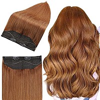 Full Shine 18 Inch Copper Hair Extension With Fishing Wire Brown Hair Clip In With Fish Line 80G Hairpiece Natural Real Hair Extensions Wire Hair Extensions With Invisible Line Straight Hair