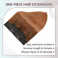 Full Shine 18 Inch Copper Hair Extension With Fishing Wire Brown Hair Clip In With Fish Line 80G Hairpiece Natural Real Hair Extensions Wire Hair Extensions With Invisible Line Straight Hair