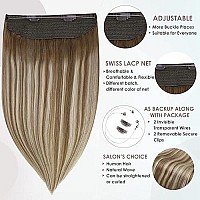 Full Shine Wire Extension Real Human Hair 16 Inch Brown Ombre Fishing Line Remy Hair Extension For Short Hair Color Chestnut Brown Fading To Platinum Blonde Mix Brown 6606 Hairpiece Extension