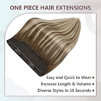 Full Shine Wire Extension Real Human Hair 16 Inch Brown Ombre Fishing Line Remy Hair Extension For Short Hair Color Chestnut Brown Fading To Platinum Blonde Mix Brown 6606 Hairpiece Extension