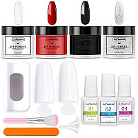 Lofuanna Dip Powder Nail Kit Starter-4 Colors Clear Black Red Glitter Sliver Dipping Powder With Base&Top Coat&Activator,No Uv/Led Needed,All-In-One Diy French Nail Art Manicure Set For Beginners