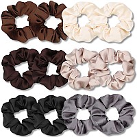 Ivaryss Scrunchies For Hair Sleep, Premium Satin Soft Than Silk For Women Curly Hair, Cute Bands Ties For Girls Thin Thick Hair Styling, 12 Pack, Neutral Colors