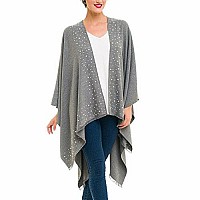 Women's Shawl Wrap Poncho for Cape Ruana for Travel Plane Blanket, Reversible Open Front Design (PCP-4)