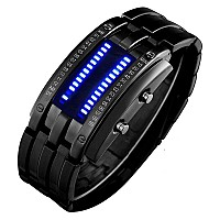 AIMES Binary Watch for Men Lava Matrix Blue LED Digital Wristwatch Classic Creative Unisex Dress Stainless Steel Band Fashion Wrist Watches