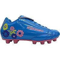 Vizari Blossom Firm Ground Youth Soccer Cleats for Boys and Girls - Blue/Pink, Size 11 | Durable Premium Synthetic Leather Upper Kids Football Cleats | Rubber Sole Sports Shoes for Maximum Traction