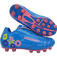 Vizari Blossom Firm Ground Youth Soccer Cleats for Boys and Girls - Blue/Pink, Size 11 | Durable Premium Synthetic Leather Upper Kids Football Cleats | Rubber Sole Sports Shoes for Maximum Traction