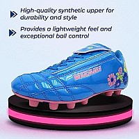 Vizari Blossom Firm Ground Youth Soccer Cleats for Boys and Girls - Blue/Pink, Size 11 | Durable Premium Synthetic Leather Upper Kids Football Cleats | Rubber Sole Sports Shoes for Maximum Traction