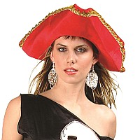 Pirate Hat W/Lame Trim-Red Pop