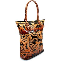 Crafts of India Jungle Forest Design Ethnic Hand Embossed Shantiniketan Leather Indian Bag (Brown)